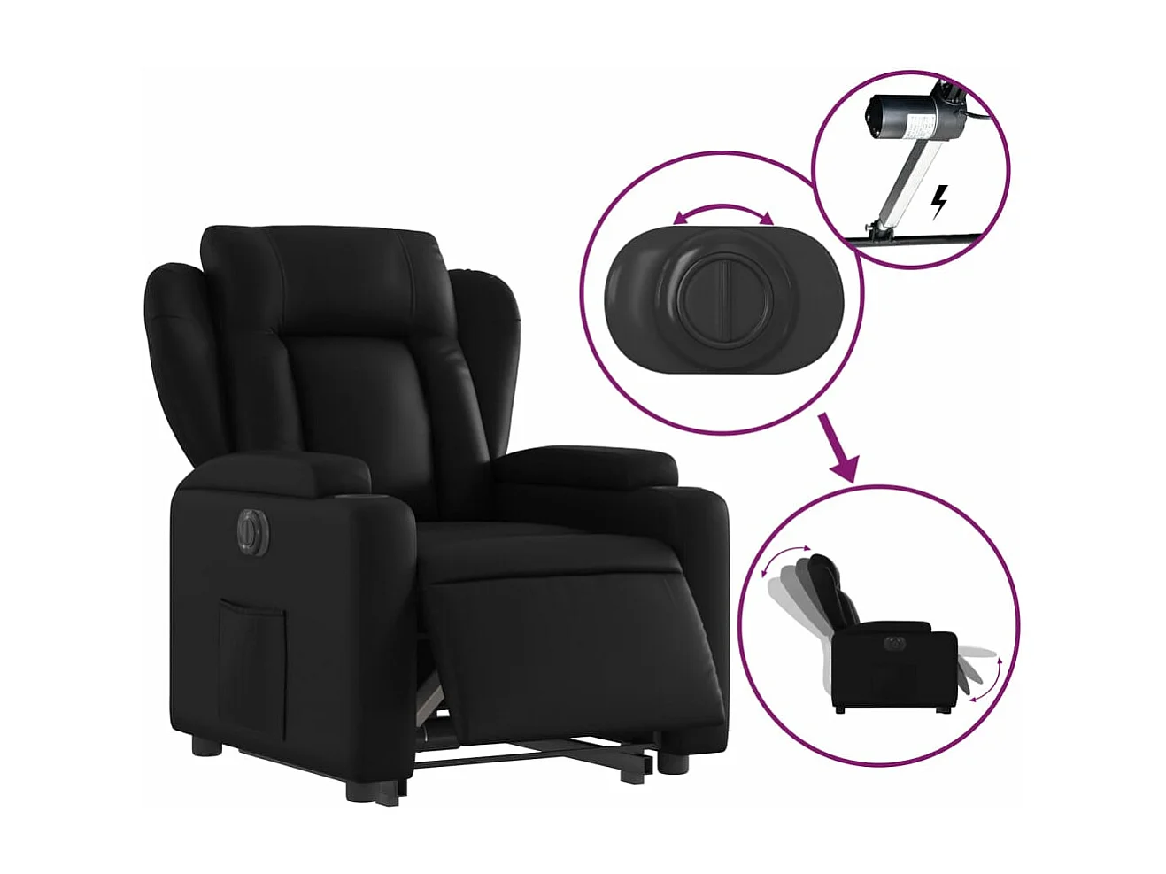 Fauteuil inclinable électrique noir similicuir REO56296