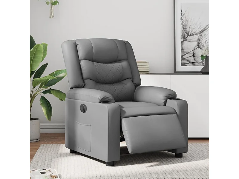Sillón reclinable eléctrico de cuero sintético gris YOE81487