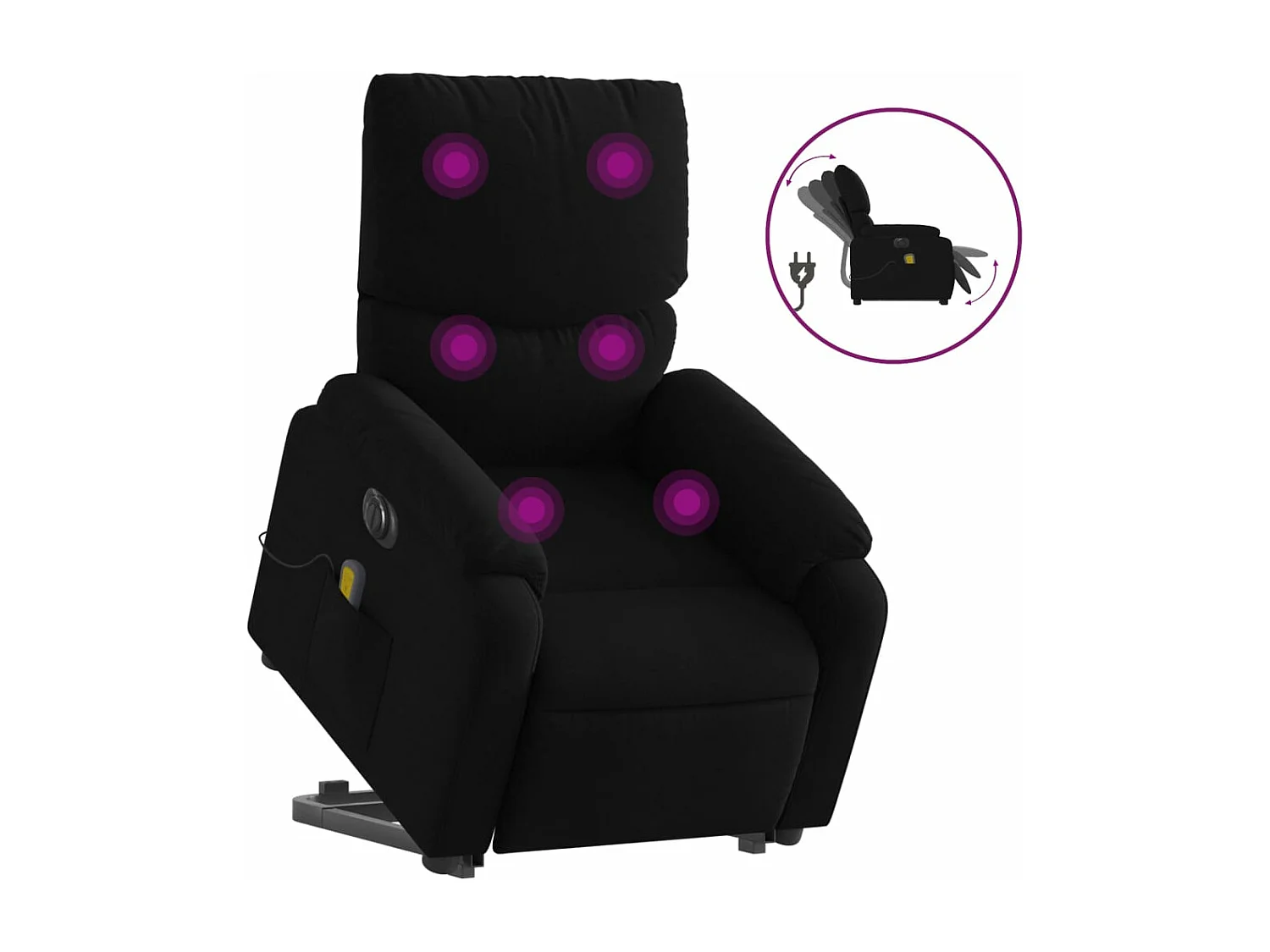 Sillón de masaje eléctrico reclinable elevable tela negro YOE32162