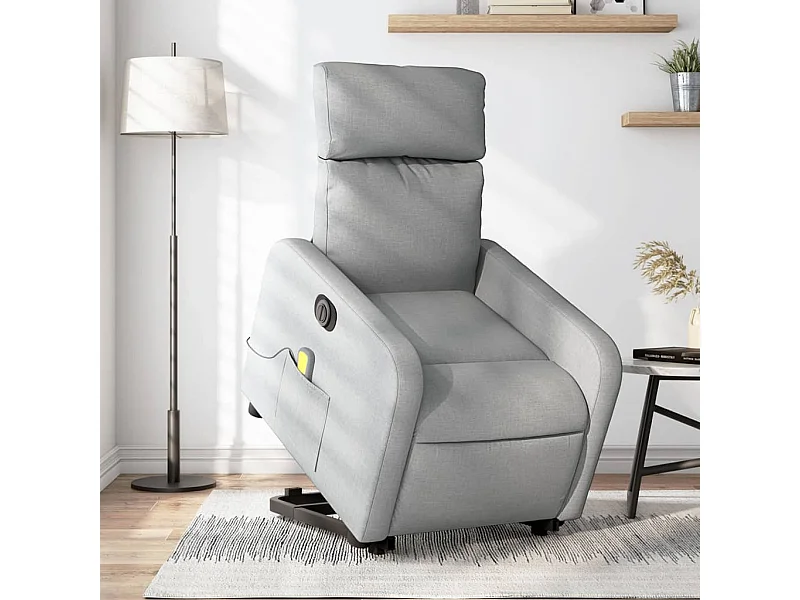 Sillón de masaje eléctrico reclinable elevable tela gris claro YOE66381
