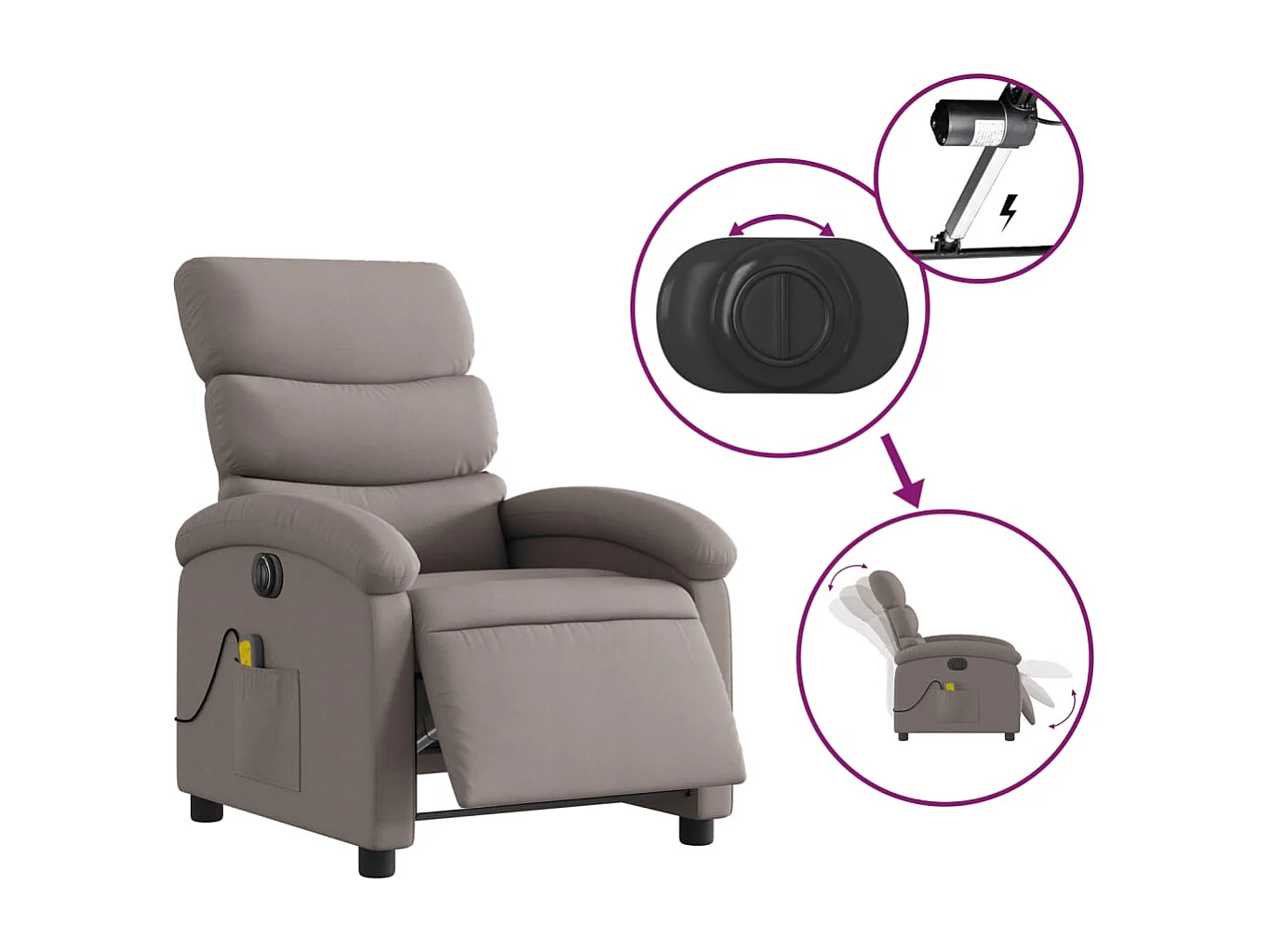 Fauteuil de massage inclinable électrique Taupe Tissu REO69403