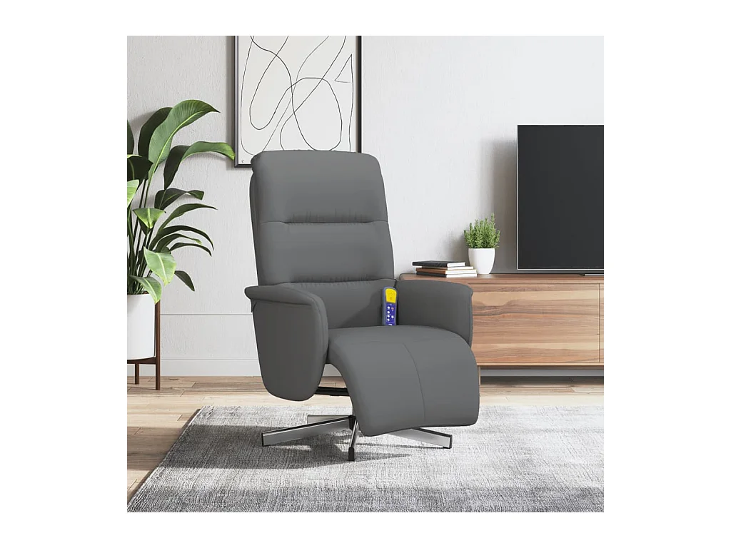Fauteuil inclinable de massage et repose-pieds gris foncé tissu REO43897