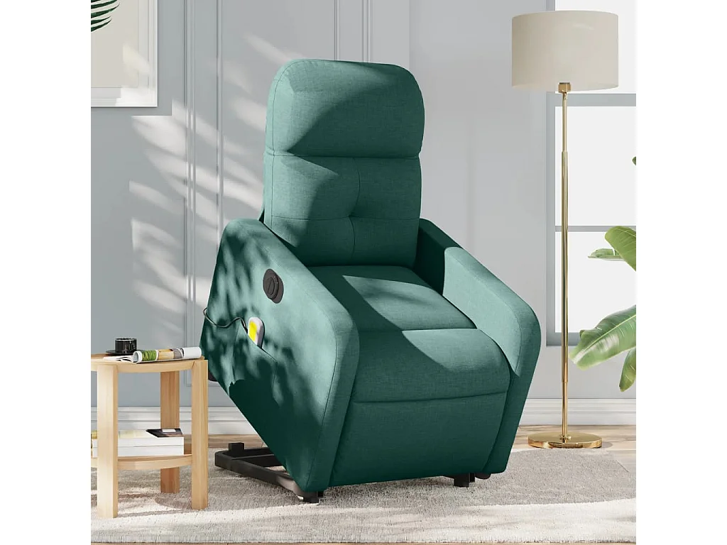 Sillón masaje eléctrico reclinable elevable tela verde oscuro YOE52710