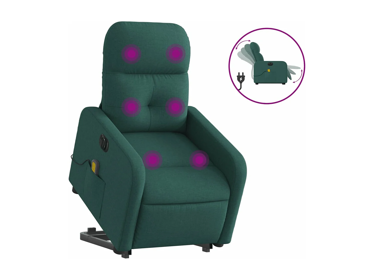 Sillón masaje eléctrico reclinable elevable tela verde oscuro YOE52710