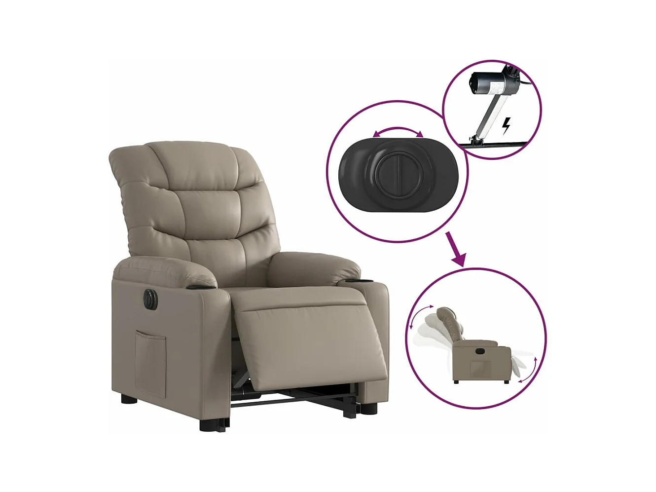 Fauteuil inclinable électrique cappuccino similicuir REO70906