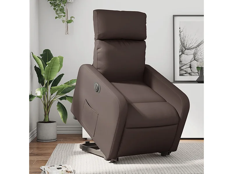 Sillón reclinable elevable eléctrico de cuero sintético marrón YOE12160