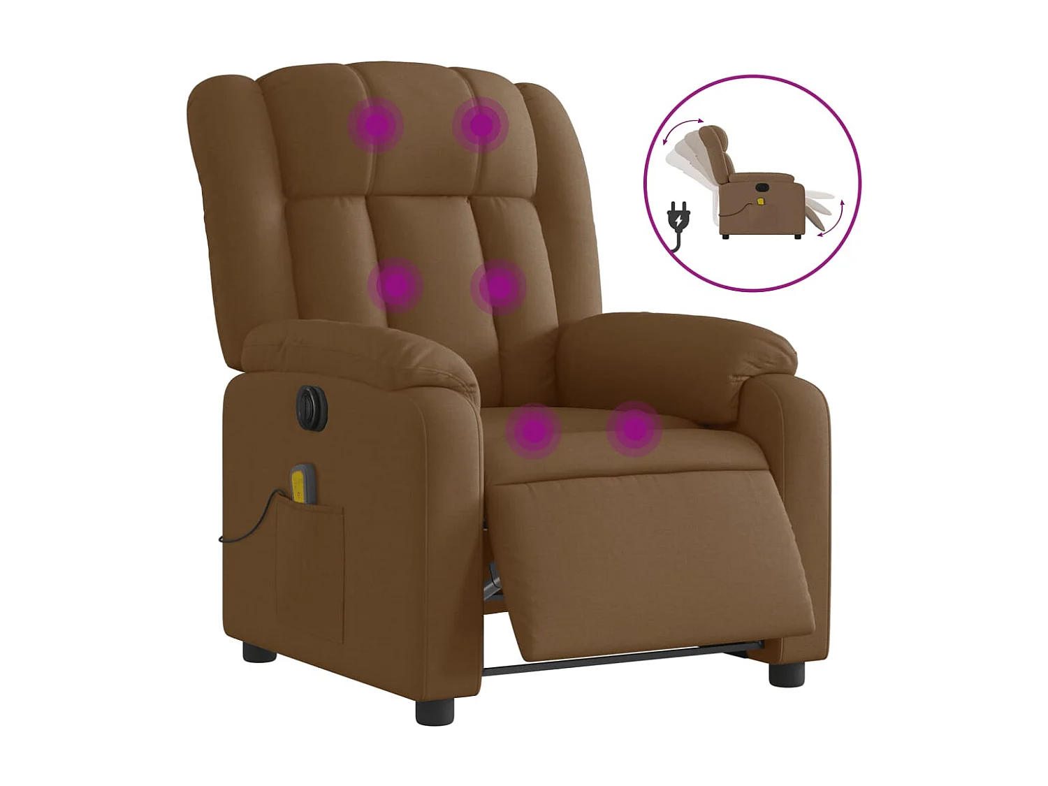 Fauteuil inclinable de massage électrique marron tissu REO31456