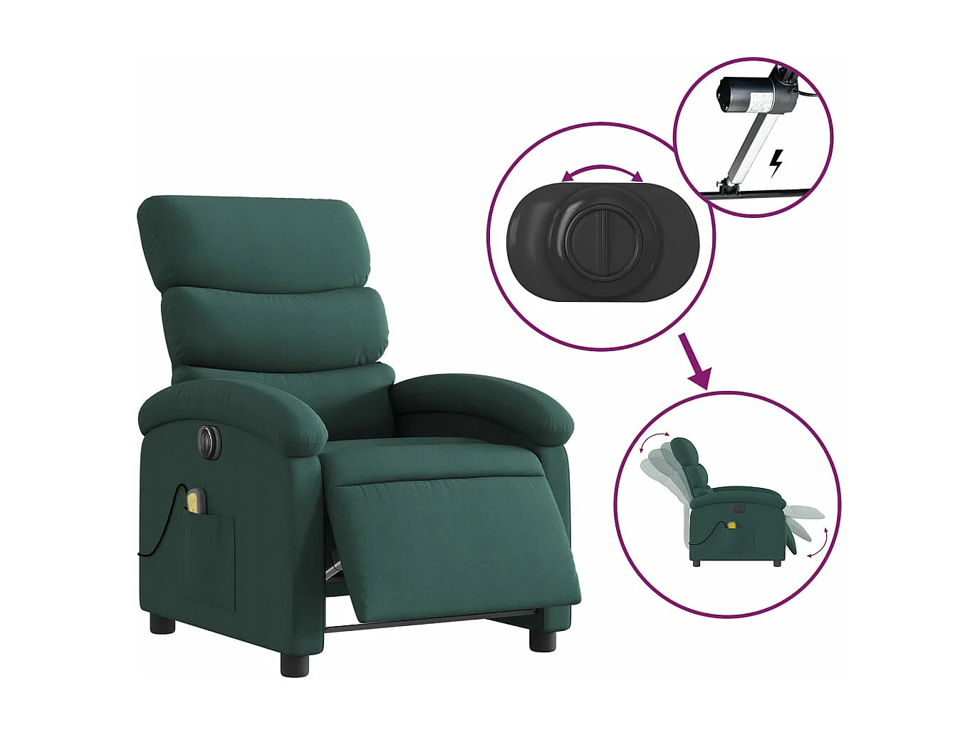 Fauteuil de massage inclinable électrique Vert foncé Tissu REO66414