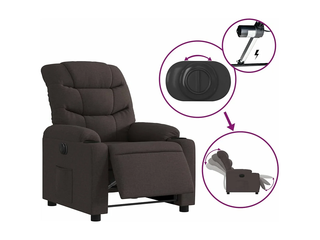 Sillón reclinable eléctrico tela marrón oscuro YOE65035