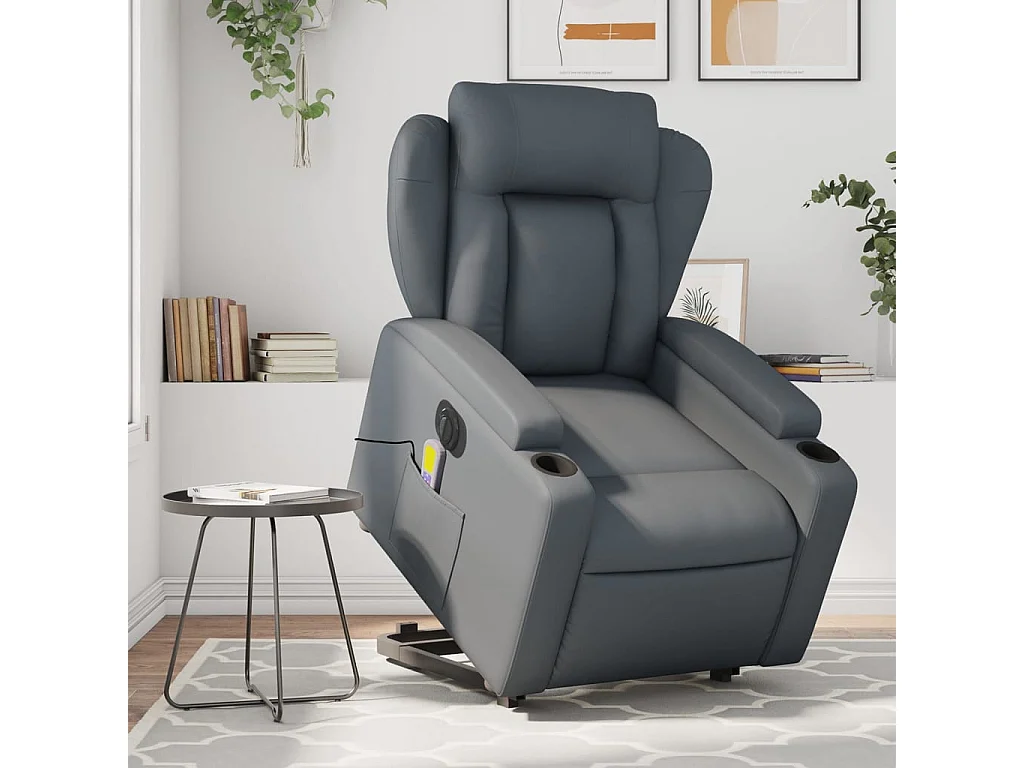 Sillón de masaje elevable eléctrico cuero sintético gris YOE56023