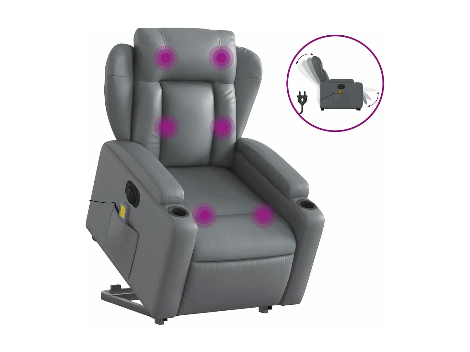 Fauteuil inclinable de massage électrique gris similicuir REO14557