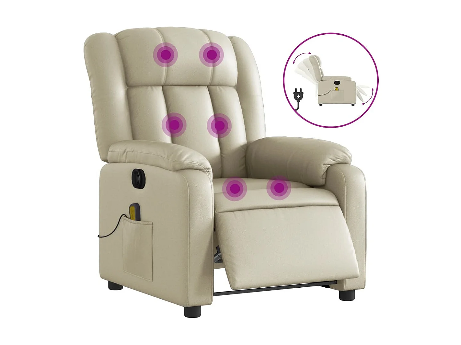 Fauteuil de massage inclinable électrique crème similicuir REO48018