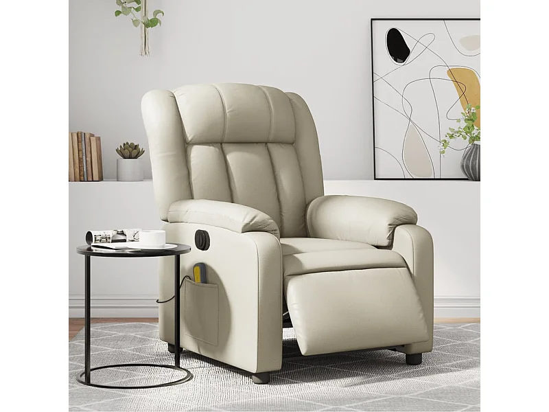 Fauteuil de massage inclinable électrique crème similicuir REO48018