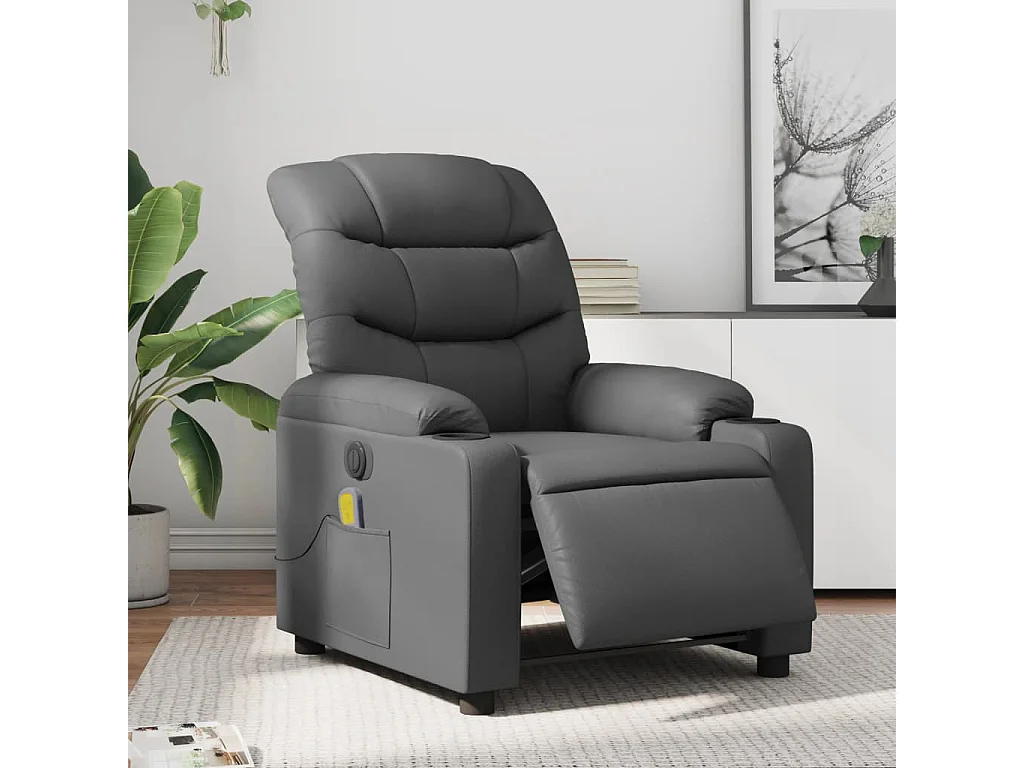 Sillón de masaje reclinable eléctrico cuero sintético gris YOE82505