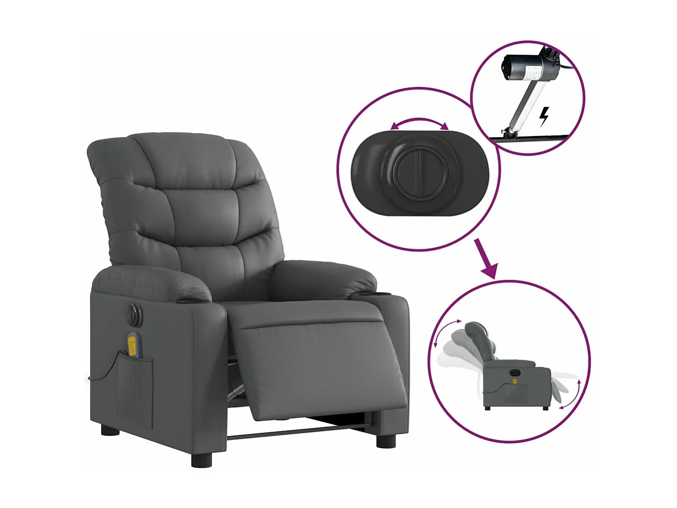 Sillón de masaje reclinable eléctrico cuero sintético gris YOE82505