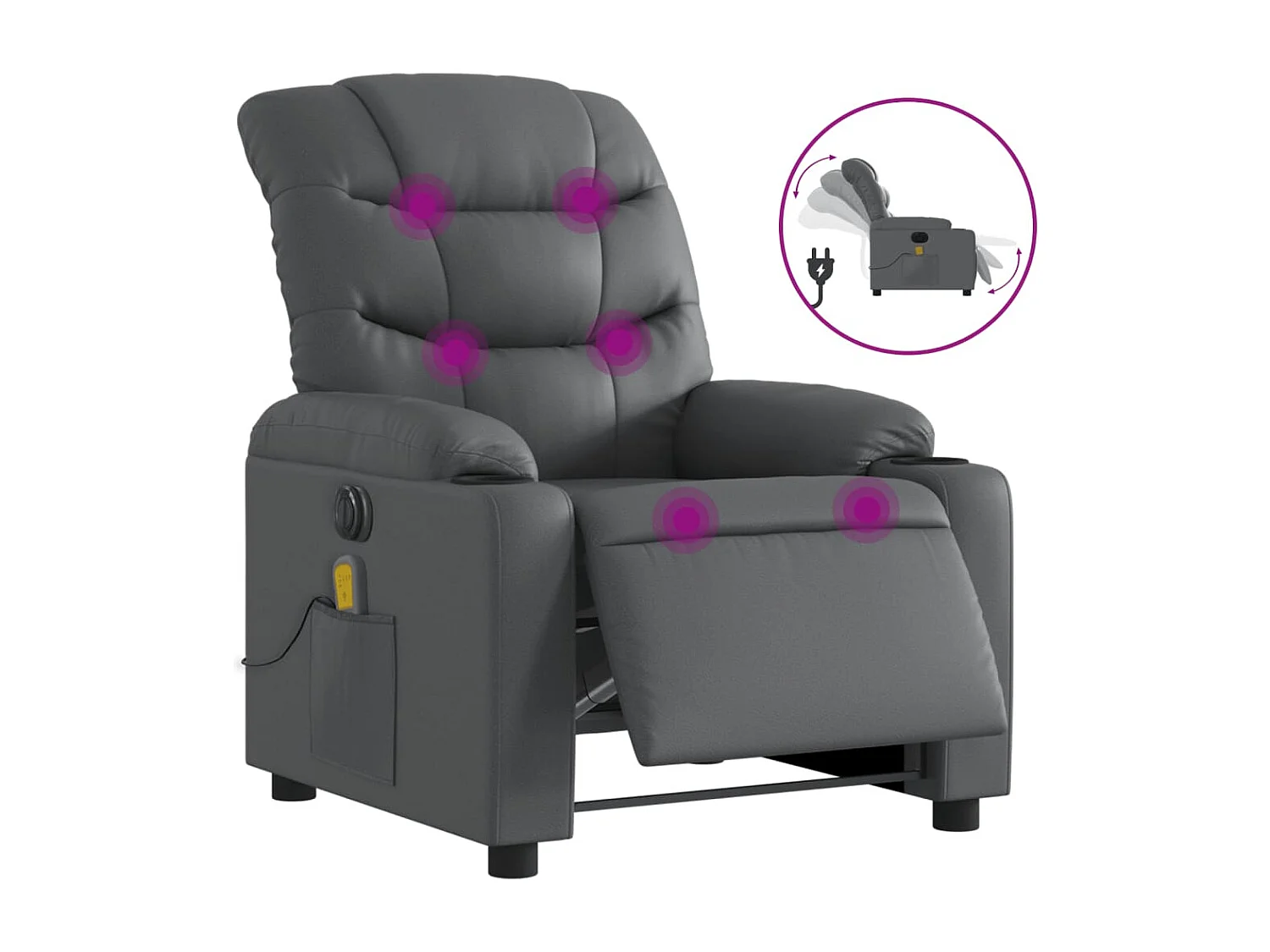 Fauteuil de massage inclinable électrique gris similicuir REO76347