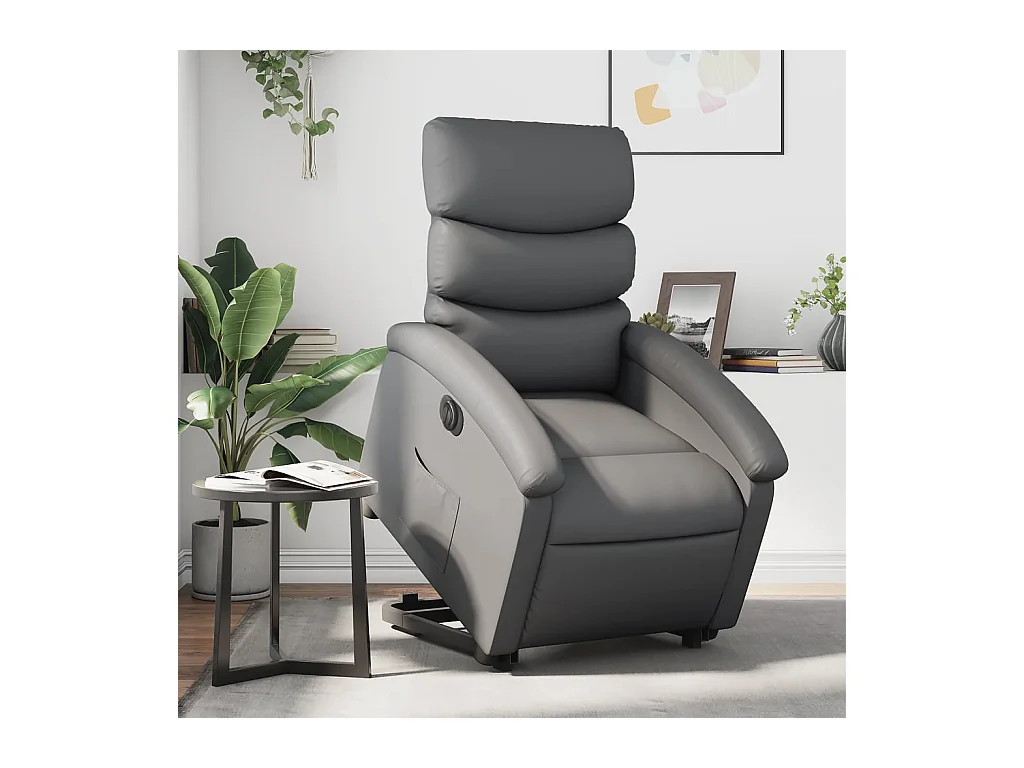 Fauteuil inclinable électrique gris similicuir REO68637