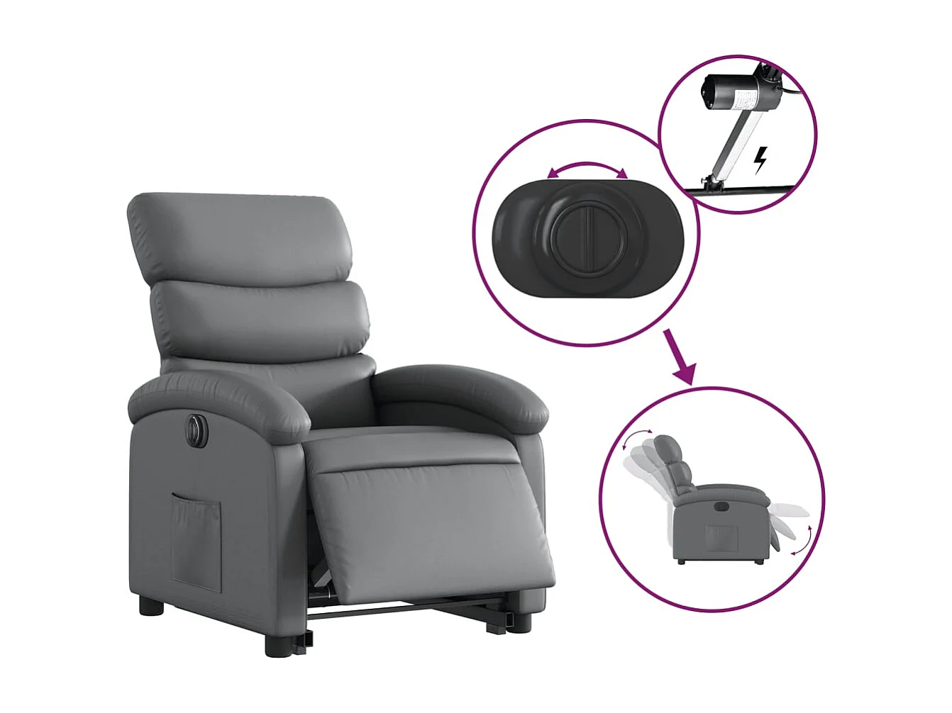 Fauteuil inclinable électrique gris similicuir REO68637