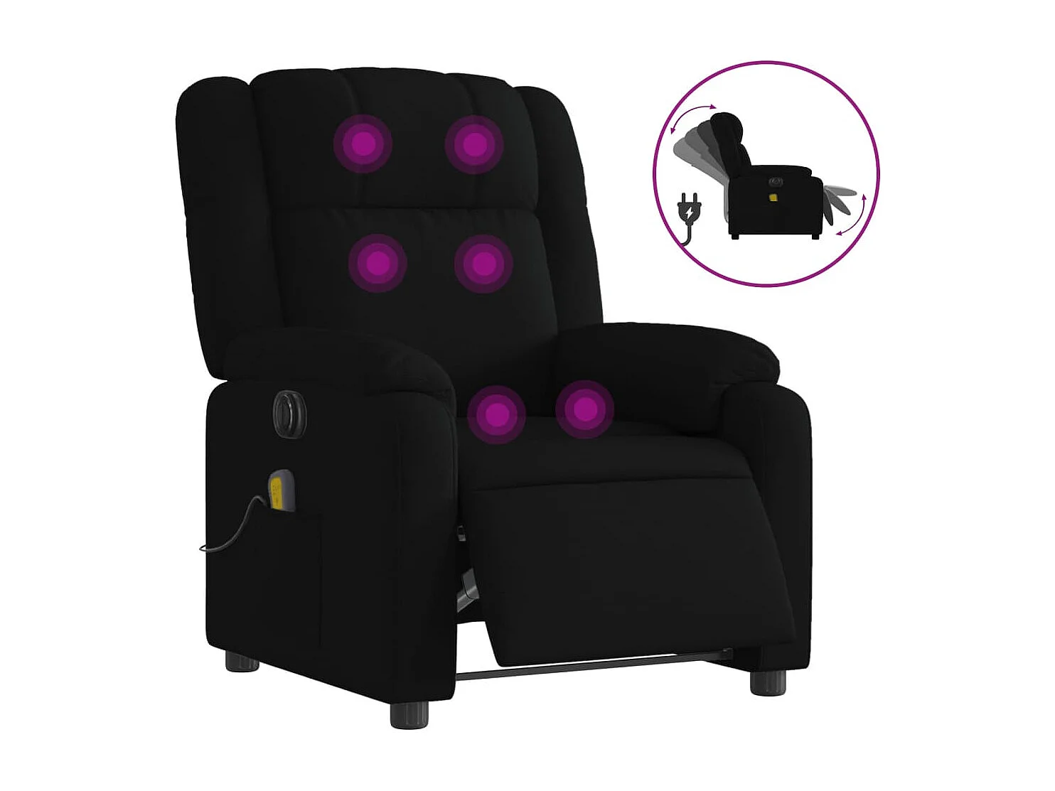 Fauteuil de massage inclinable électrique Noir Tissu REO26573