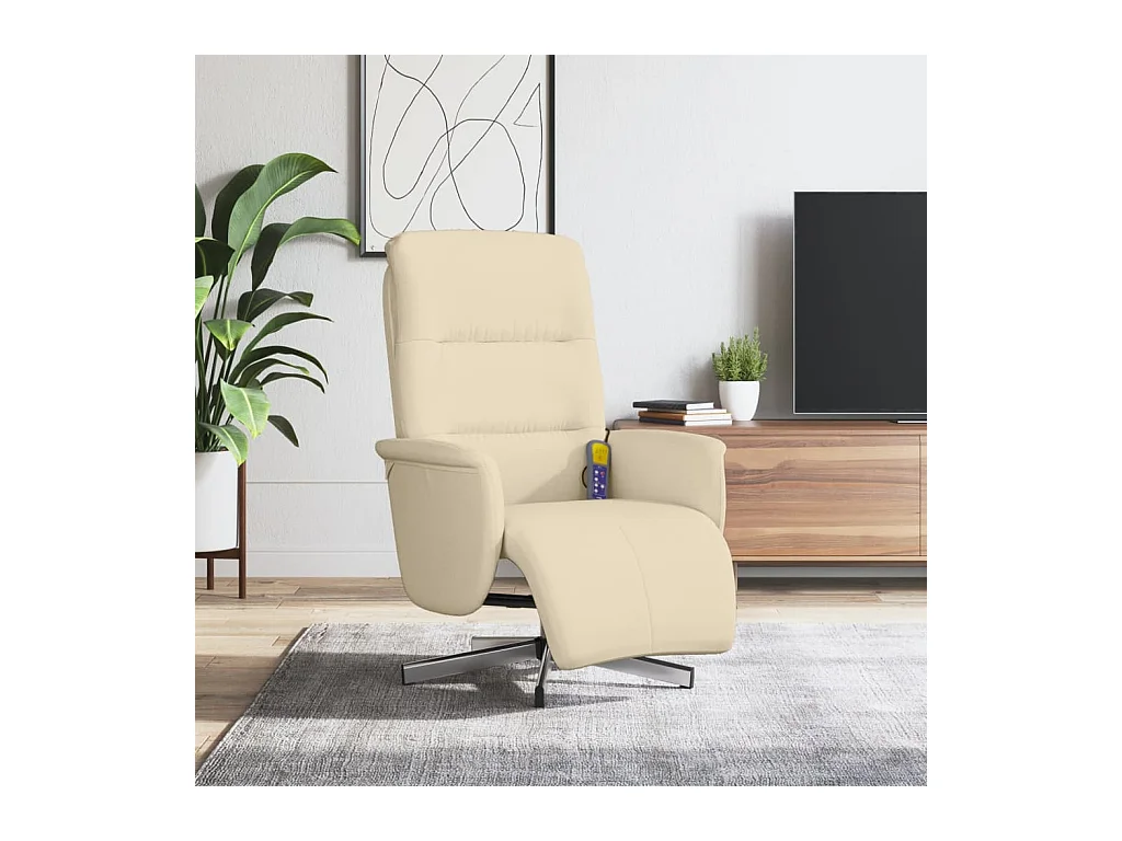 Fauteuil inclinable de massage avec repose-pieds crème tissu REO32446