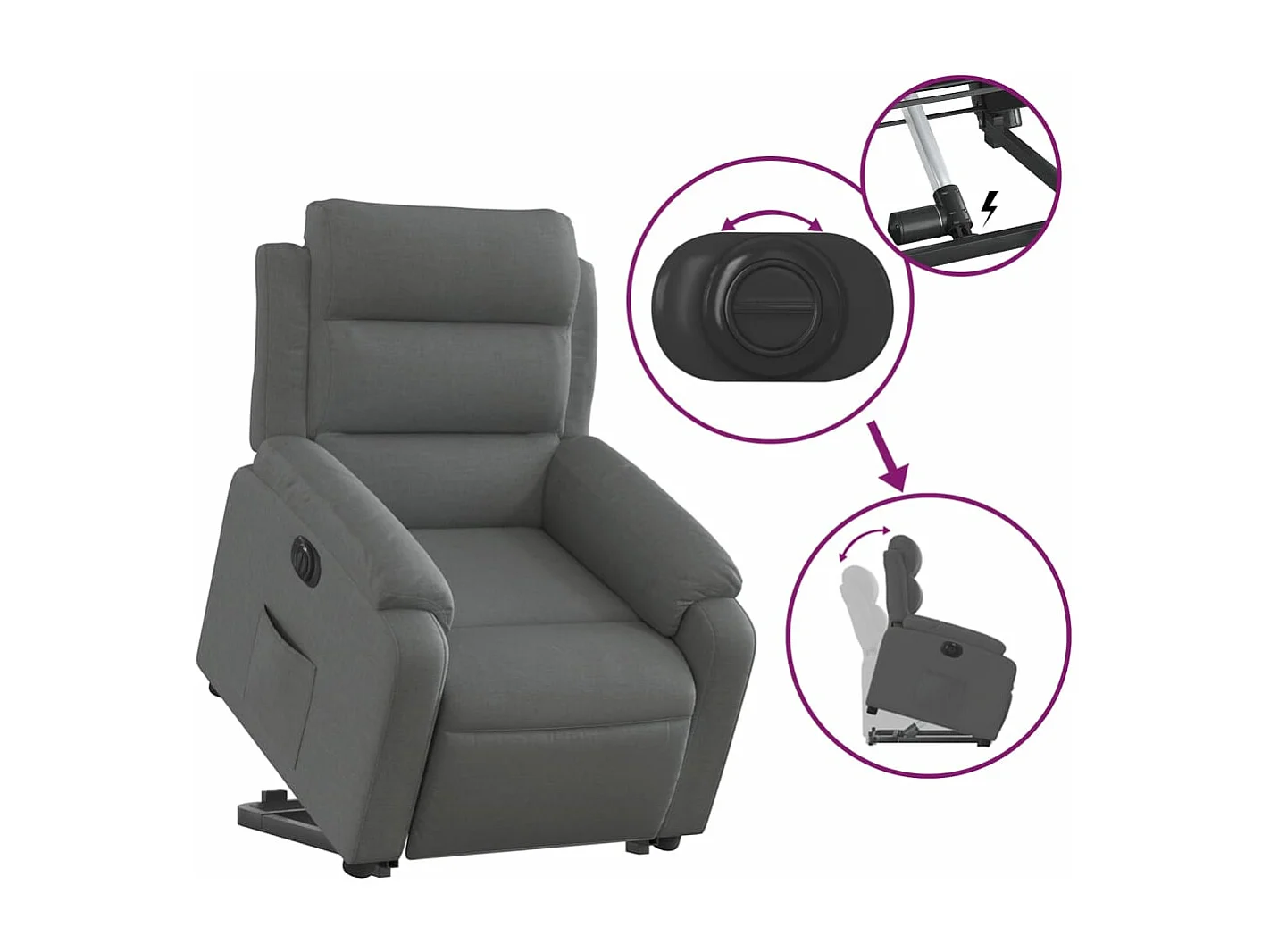 Fauteuil inclinable électrique gris foncé tissu REO14169