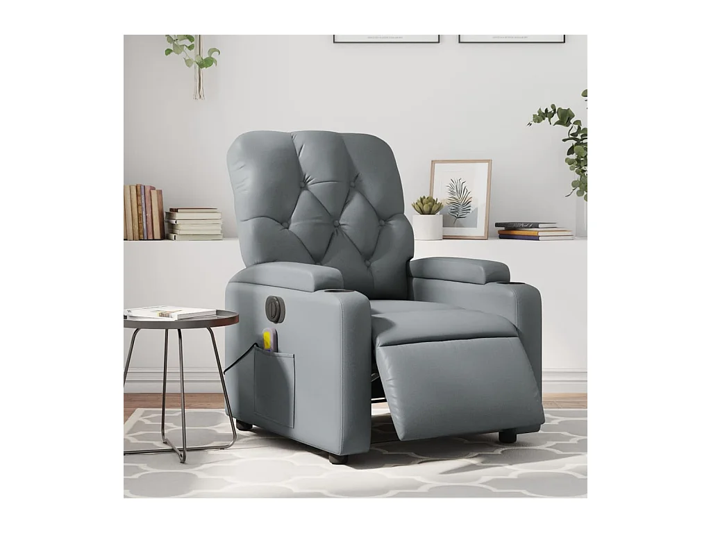 Fauteuil de massage inclinable électrique gris similicuir REO51349