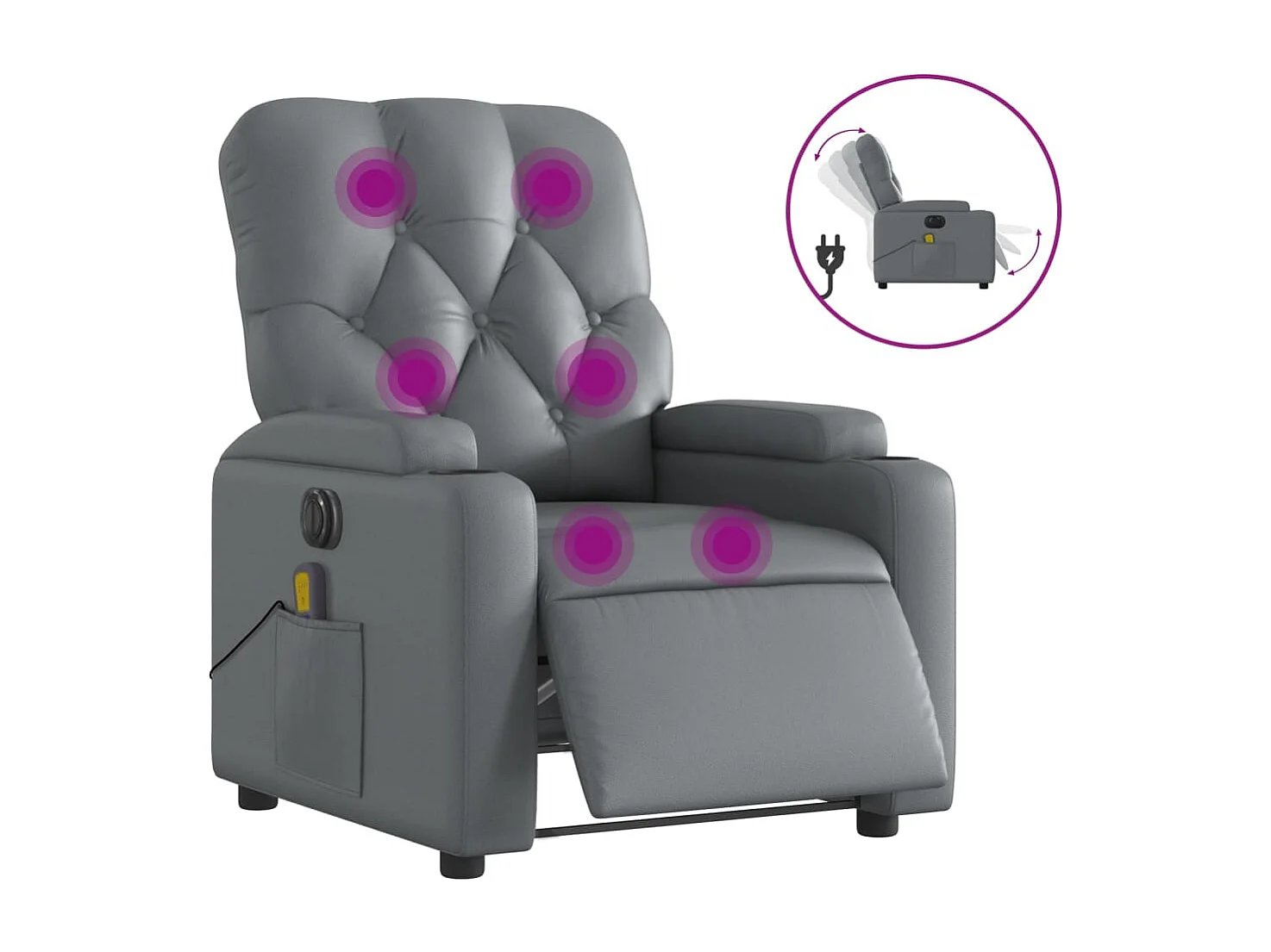 Sillón de masaje reclinable eléctrico cuero sintético gris YOE40225