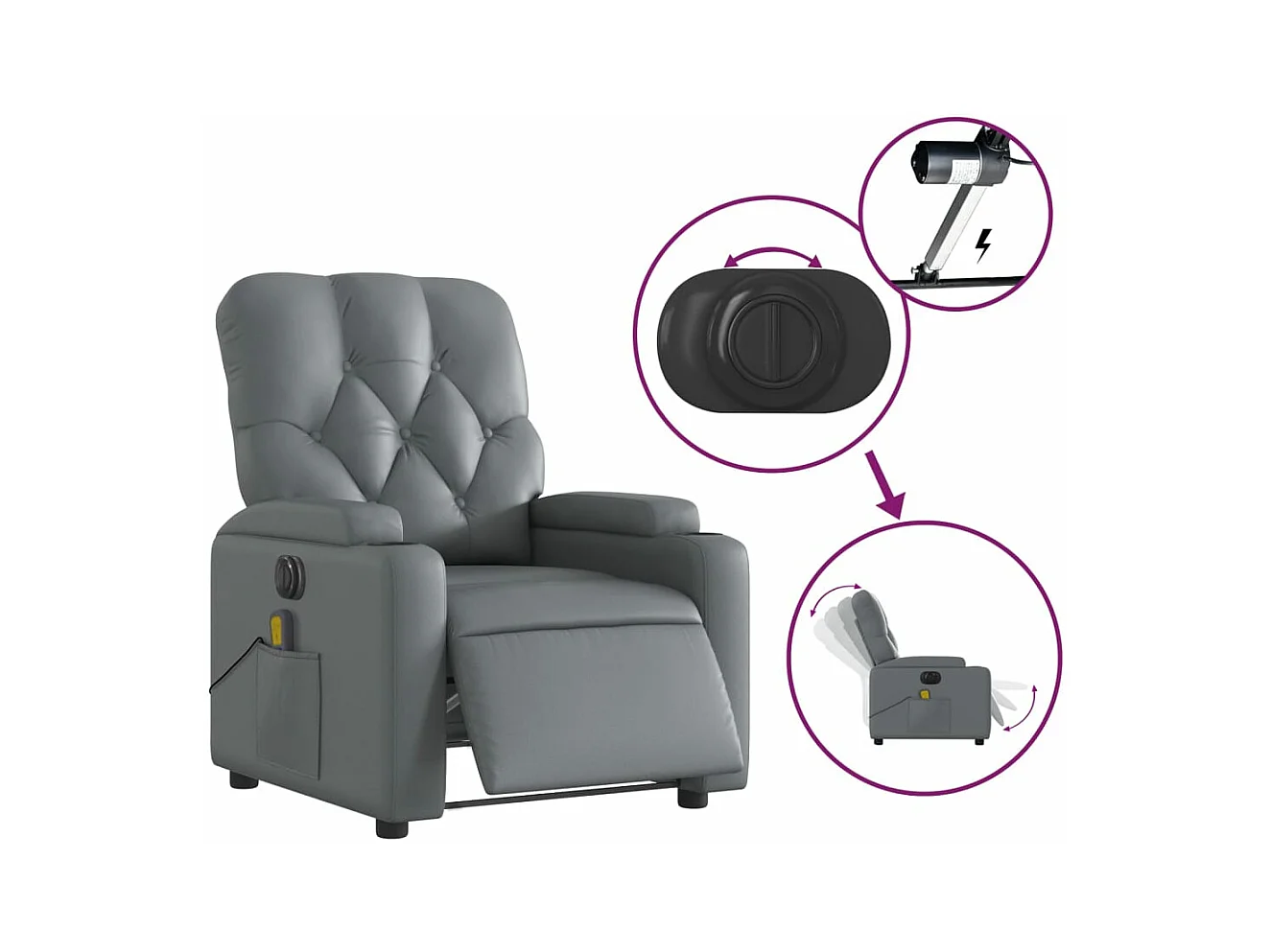 Sillón de masaje reclinable eléctrico cuero sintético gris YOE40225