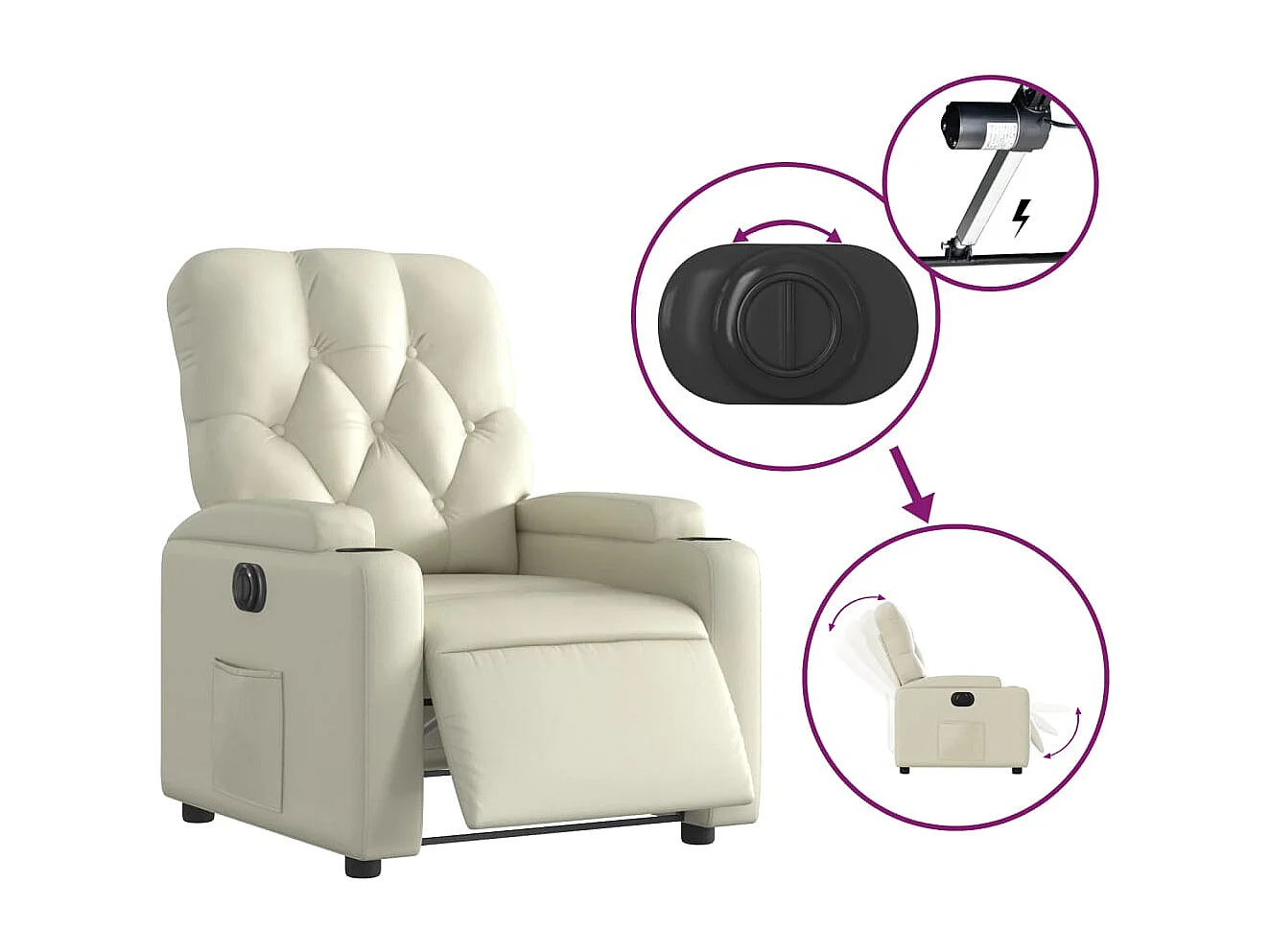 Fauteuil inclinable électrique Crème Similicuir REO51072
