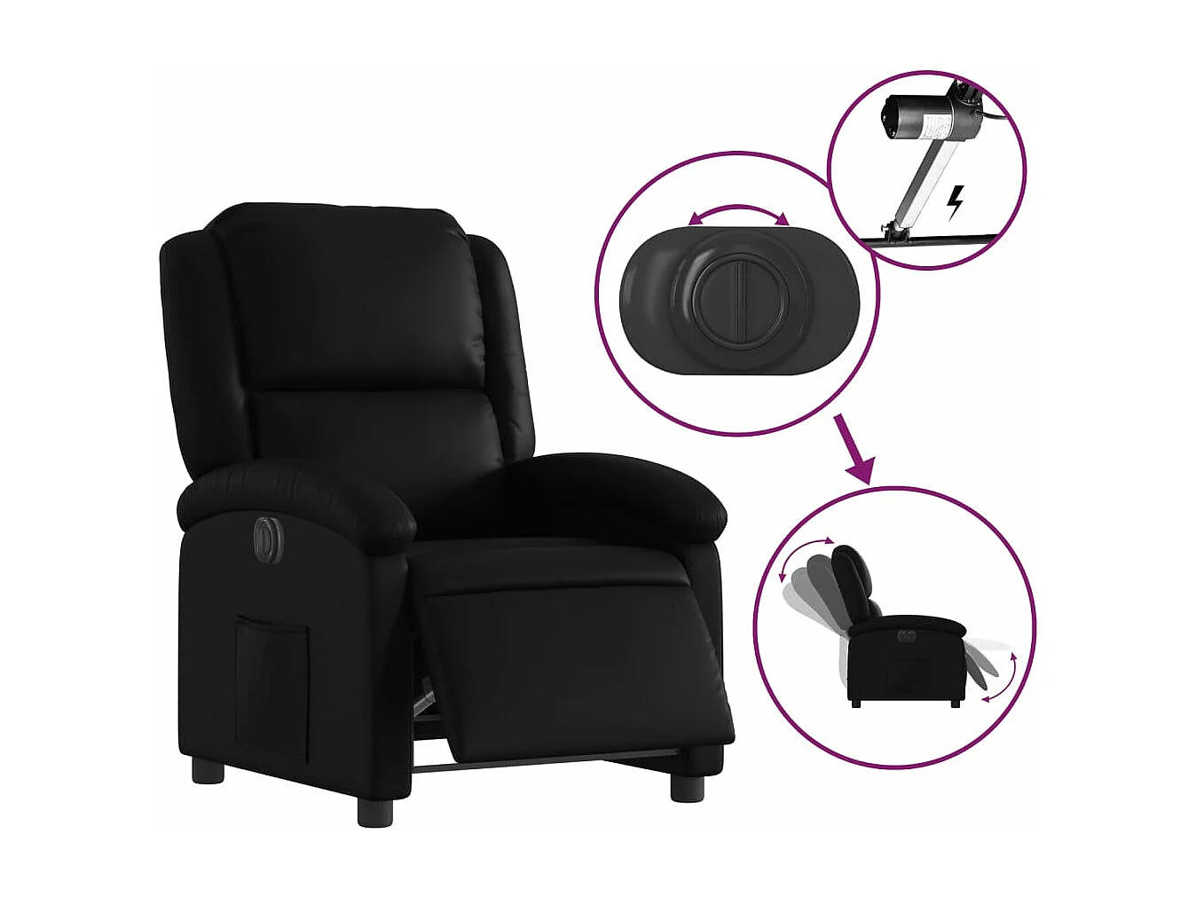 Fauteuil inclinable électrique Noir Similicuir REO13661