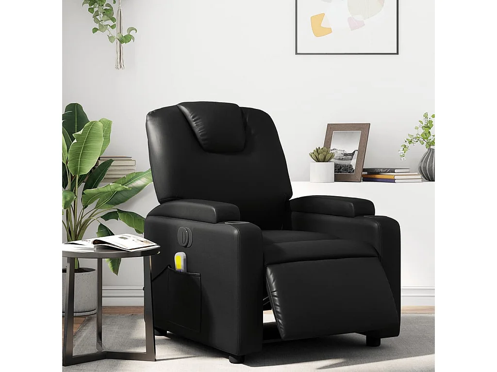 Fauteuil de massage inclinable électrique noir similicuir REO17598