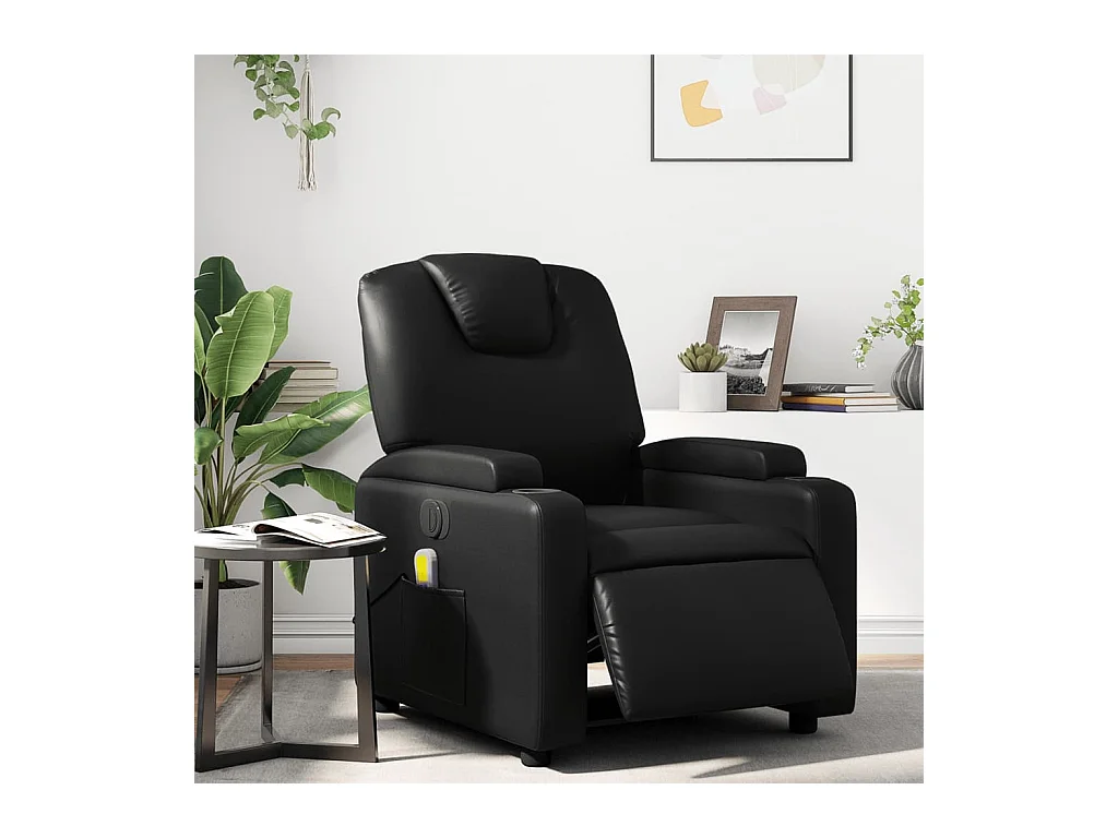 Fauteuil de massage inclinable électrique noir similicuir REO17598