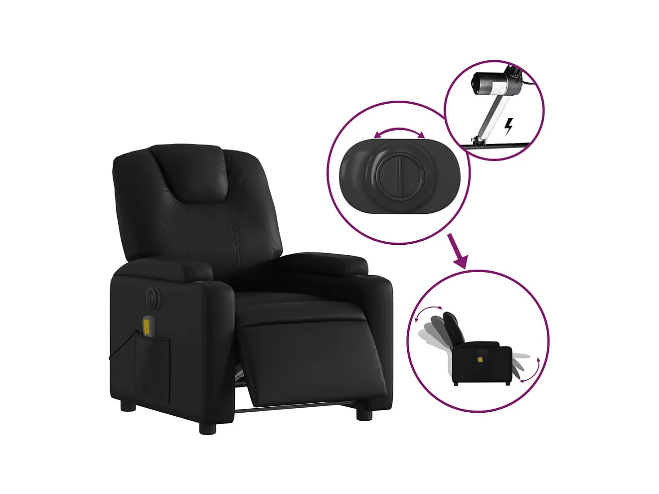 Sillón de masaje reclinable eléctrico cuero sintético negro YOE71246
