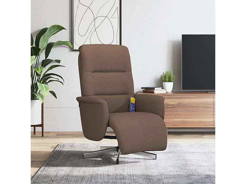 Sillón reclinable de masaje con reposapiés tela marrón YOE35359