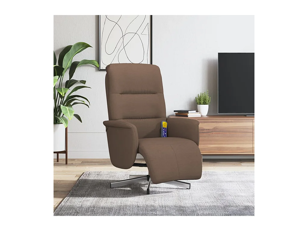 Fauteuil inclinable de massage avec repose-pieds marron tissu BE42561