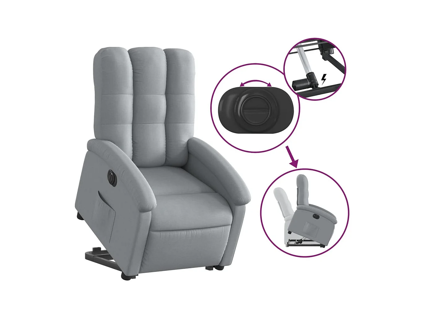 Fauteuil inclinable électrique gris clair tissu REO31963