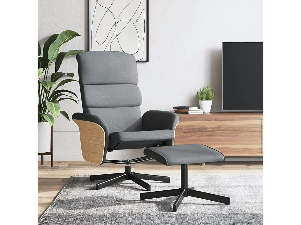 Fauteuil verstelbaar met voetenbankje stof lichtgrijs NL184440