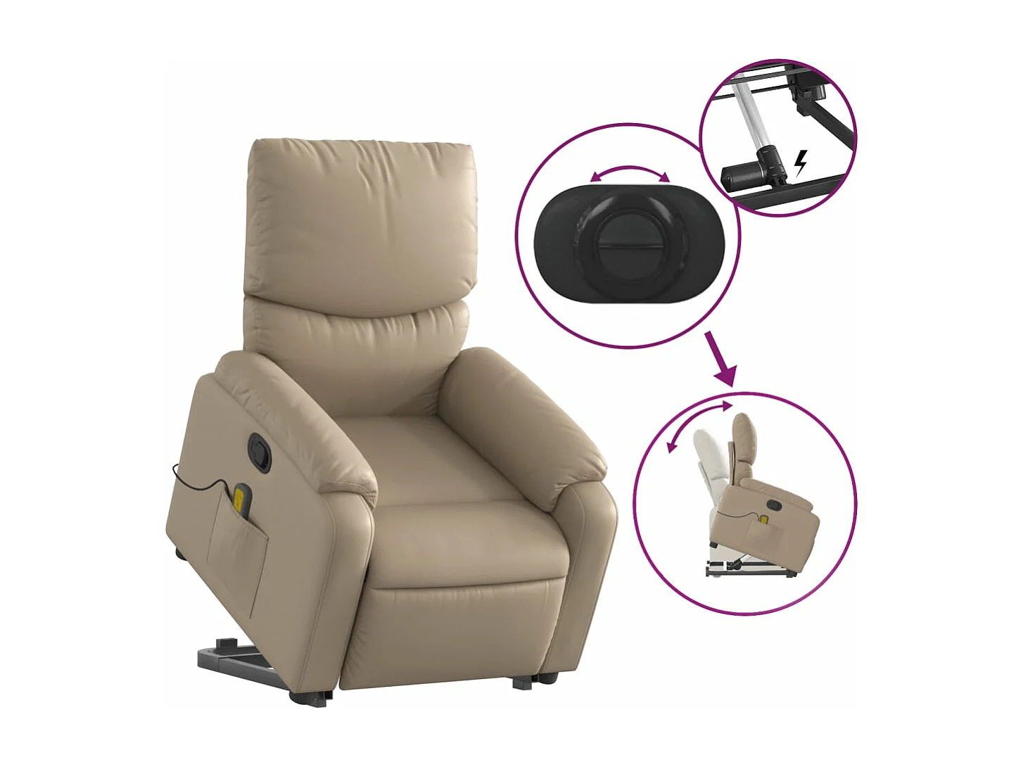 Sillón reclinable masaje pie cuero artificial color capuchino YOE61631