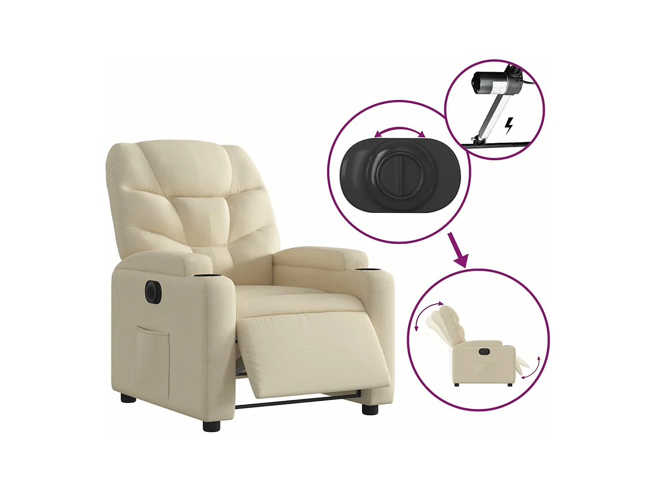 Fauteuil inclinable électrique Crème Tissu REO98157