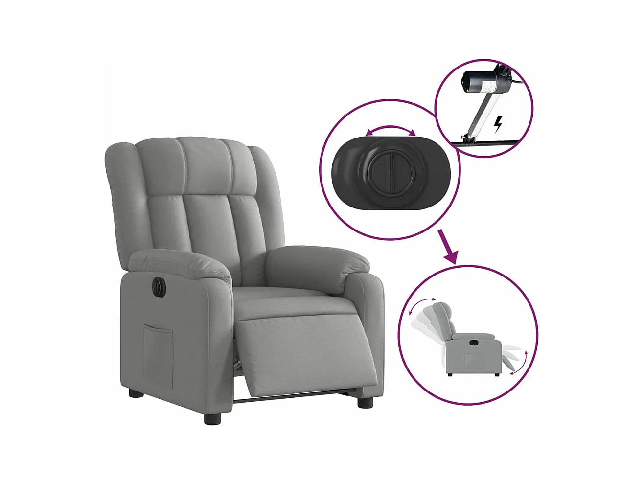 Fauteuil inclinable électrique Gris clair Tissu REO12026