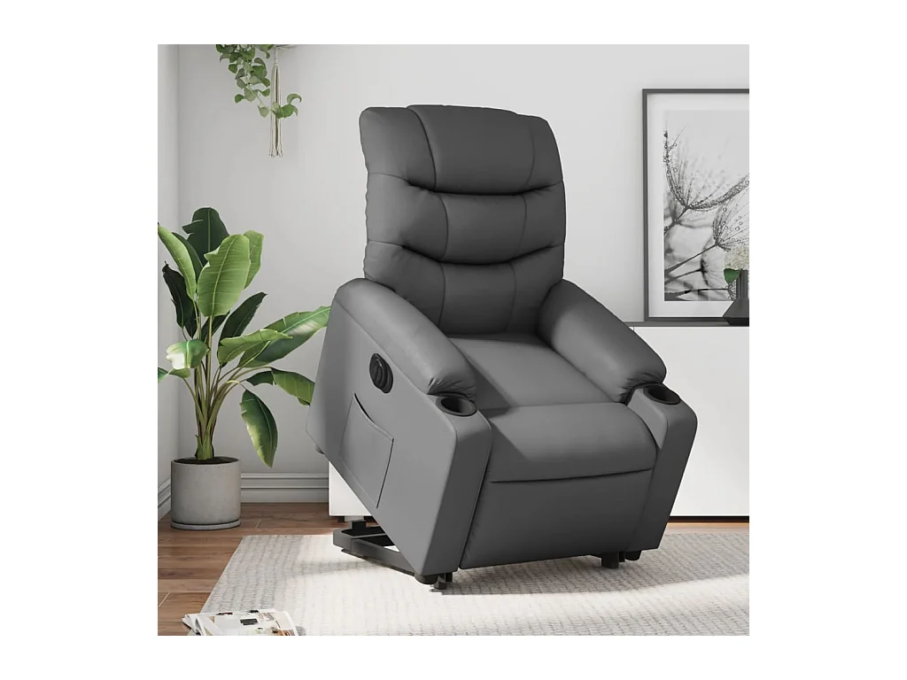 Sillón reclinable elevable eléctrico de cuero sintético gris YOE49943