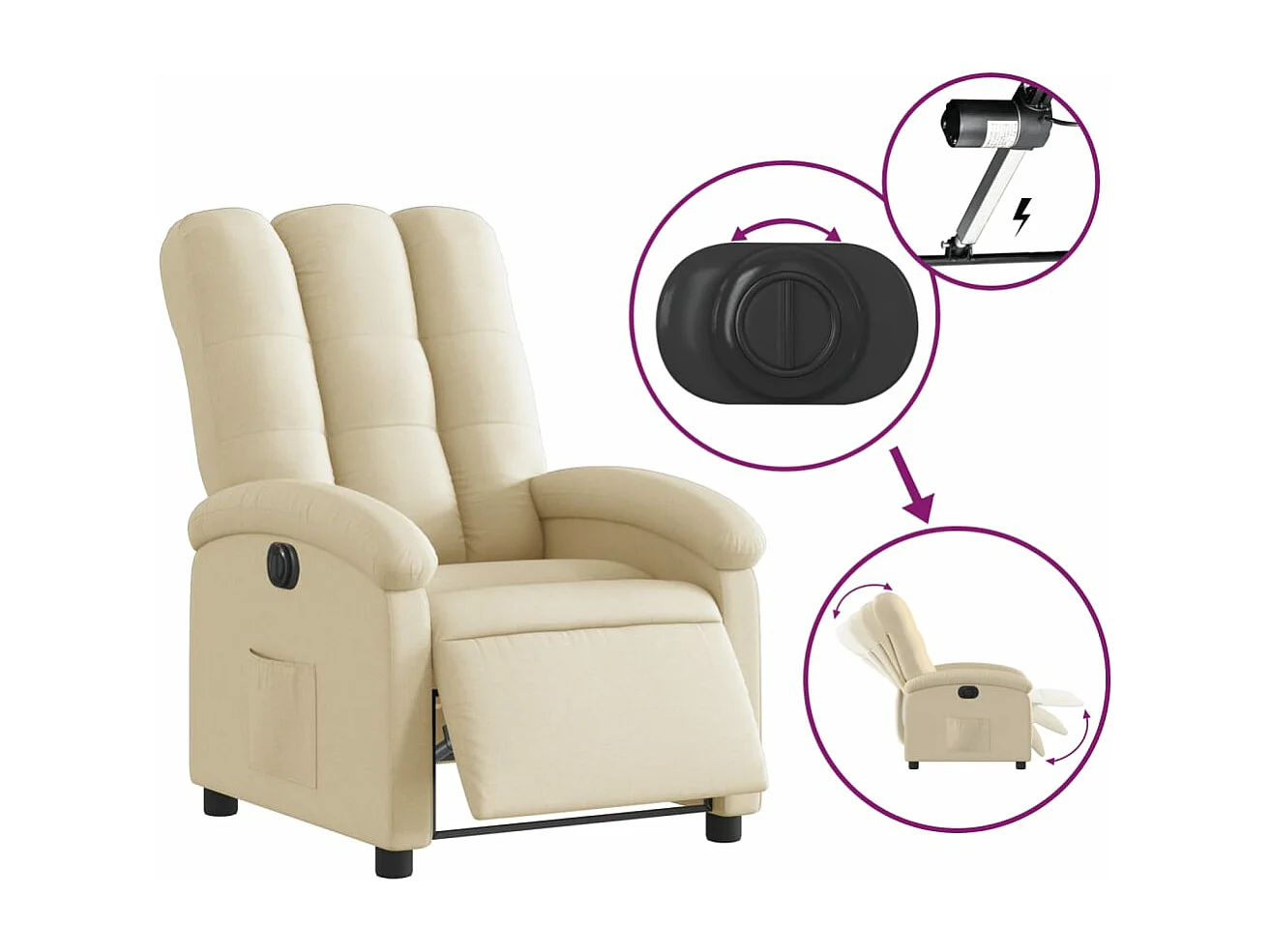 Fauteuil inclinable électrique Crème Tissu REO77722