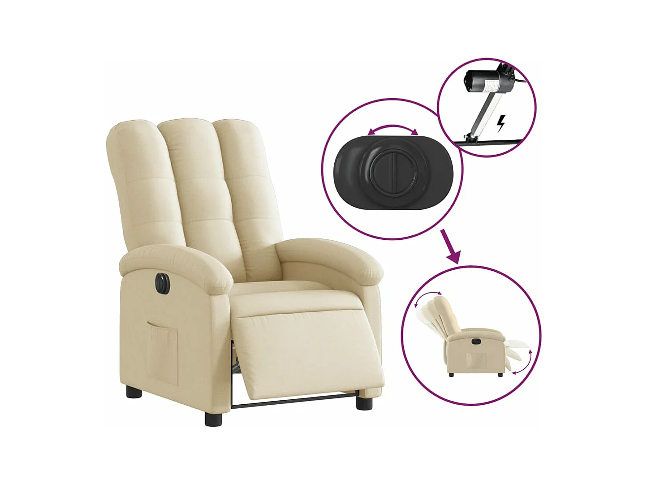 Fauteuil verstelbaar elektrisch stof crèmekleurig NL500537