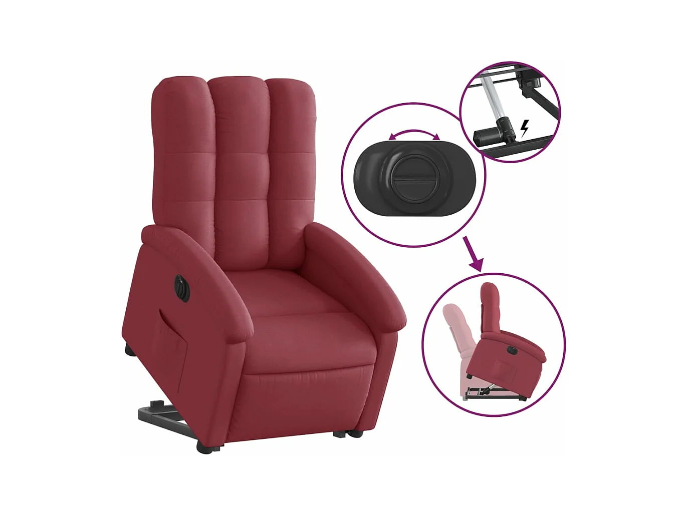 Fauteuil inclinable électrique rouge bordeaux tissu REO82367