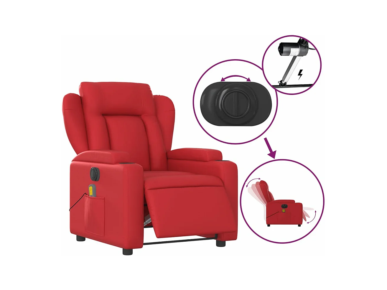 Fauteuil de massage inclinable électrique rouge similicuir REO52427