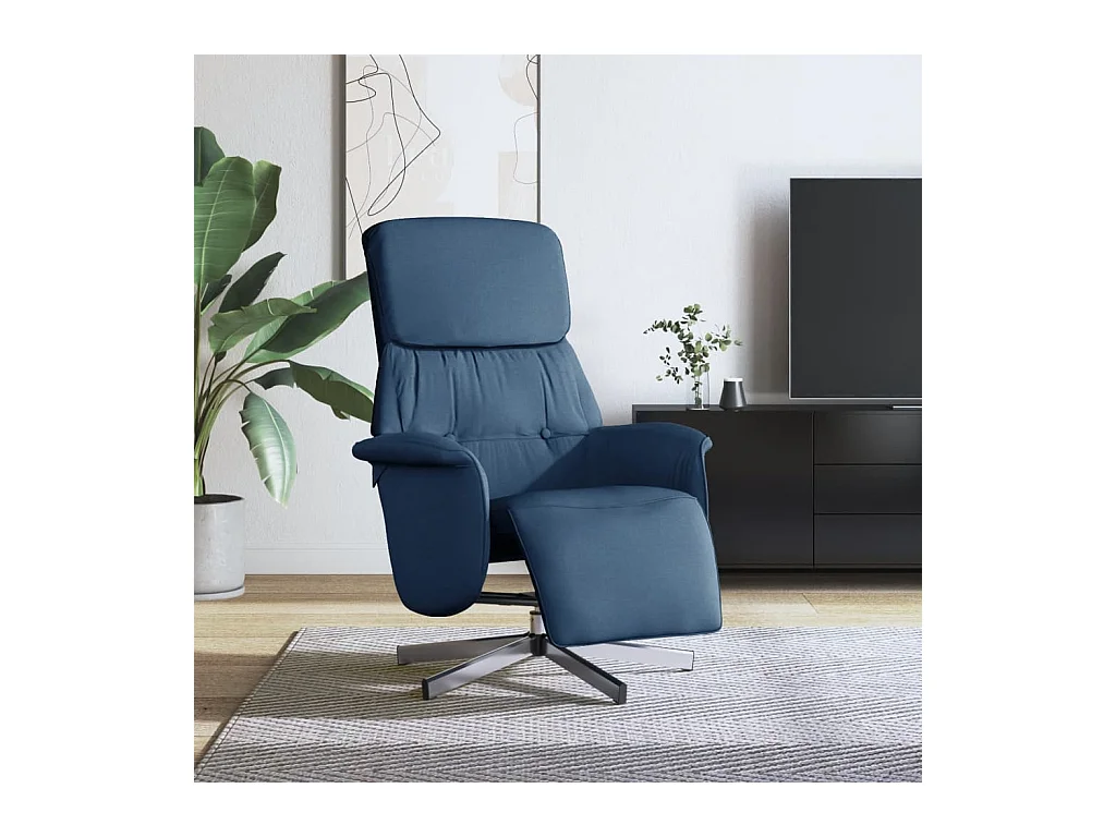 Fauteuil inclinable avec repose-pieds bleu tissu REO65672
