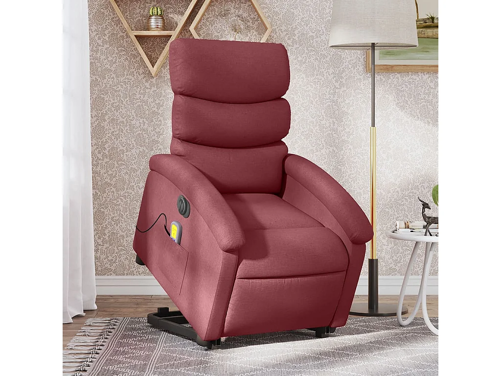 Sillón de masaje elevable eléctrico tela rojo tinto YOE35262