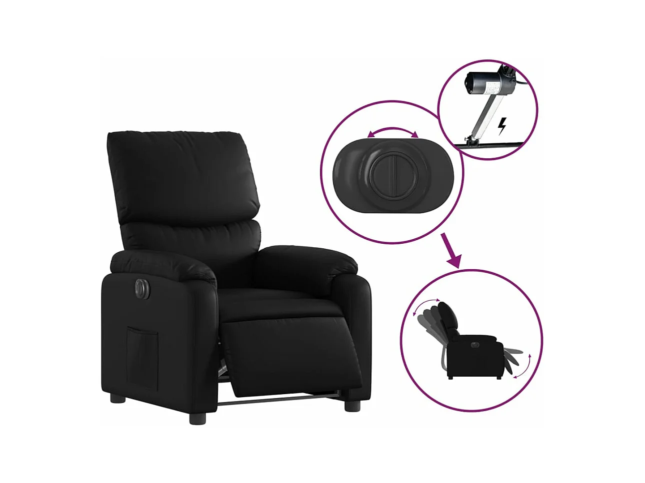 Fauteuil elektrisch verstelbaar kunstleer zwart NL570532