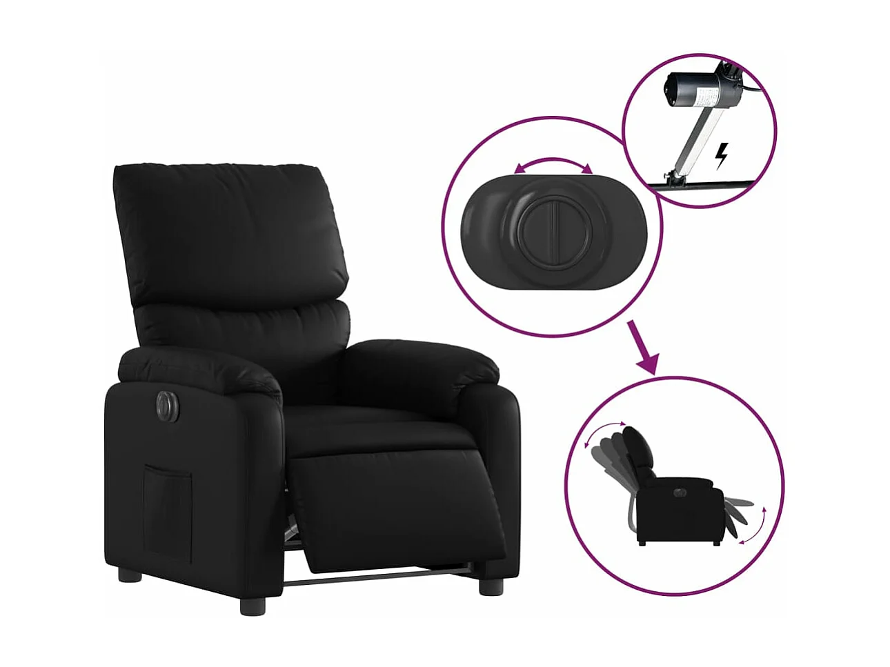 Fauteuil inclinable électrique Noir Similicuir REO87932
