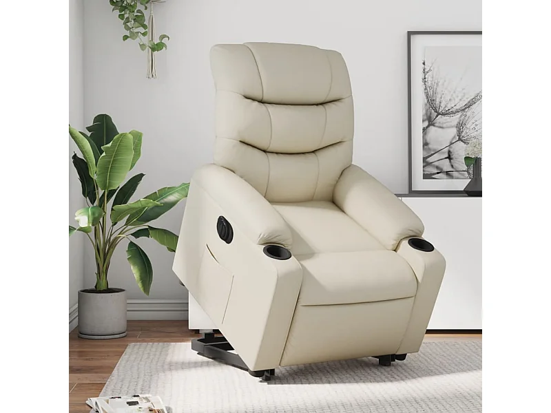 Fauteuil inclinable électrique crème similicuir REO81021